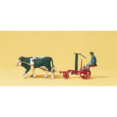 Preiser 30443 - Cow Drawn Reaper w/Farmer